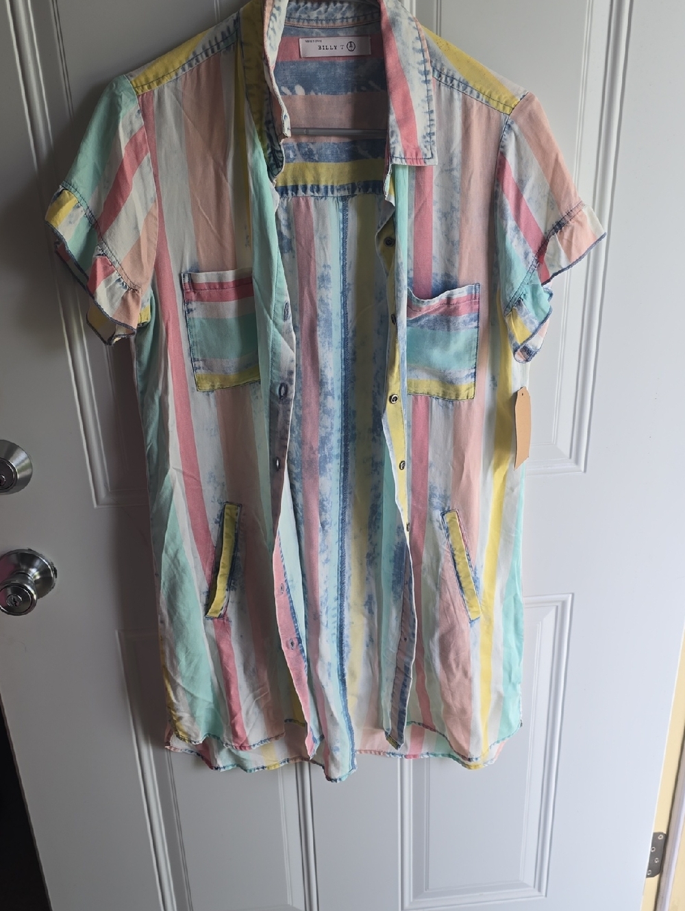 Pastel Striped Button-Up Shirt Dress